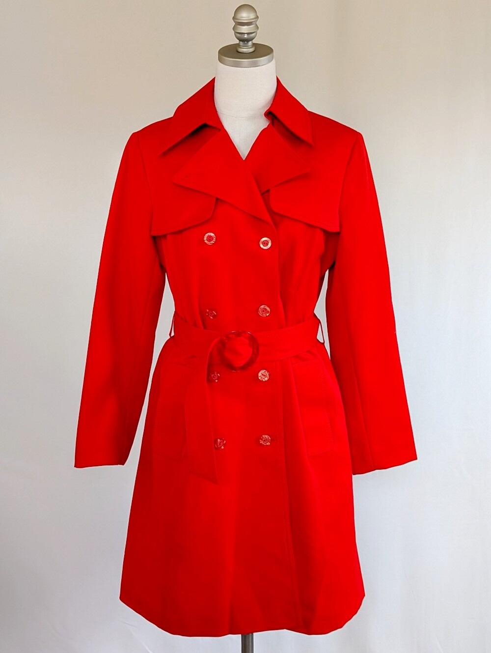 Vintage 1960s Forecaster of Boston Red Belted Trench Rain Coat